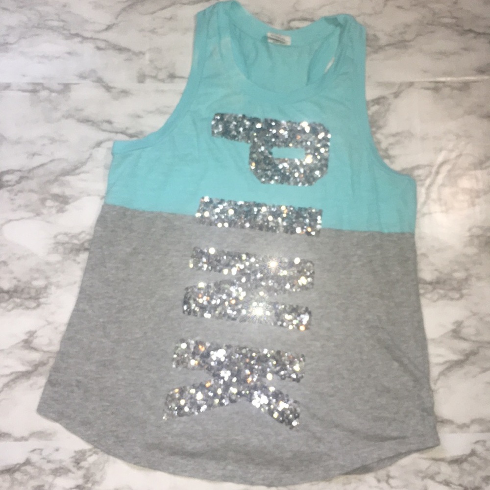 PINK Blue and Grey sequin racerback tank